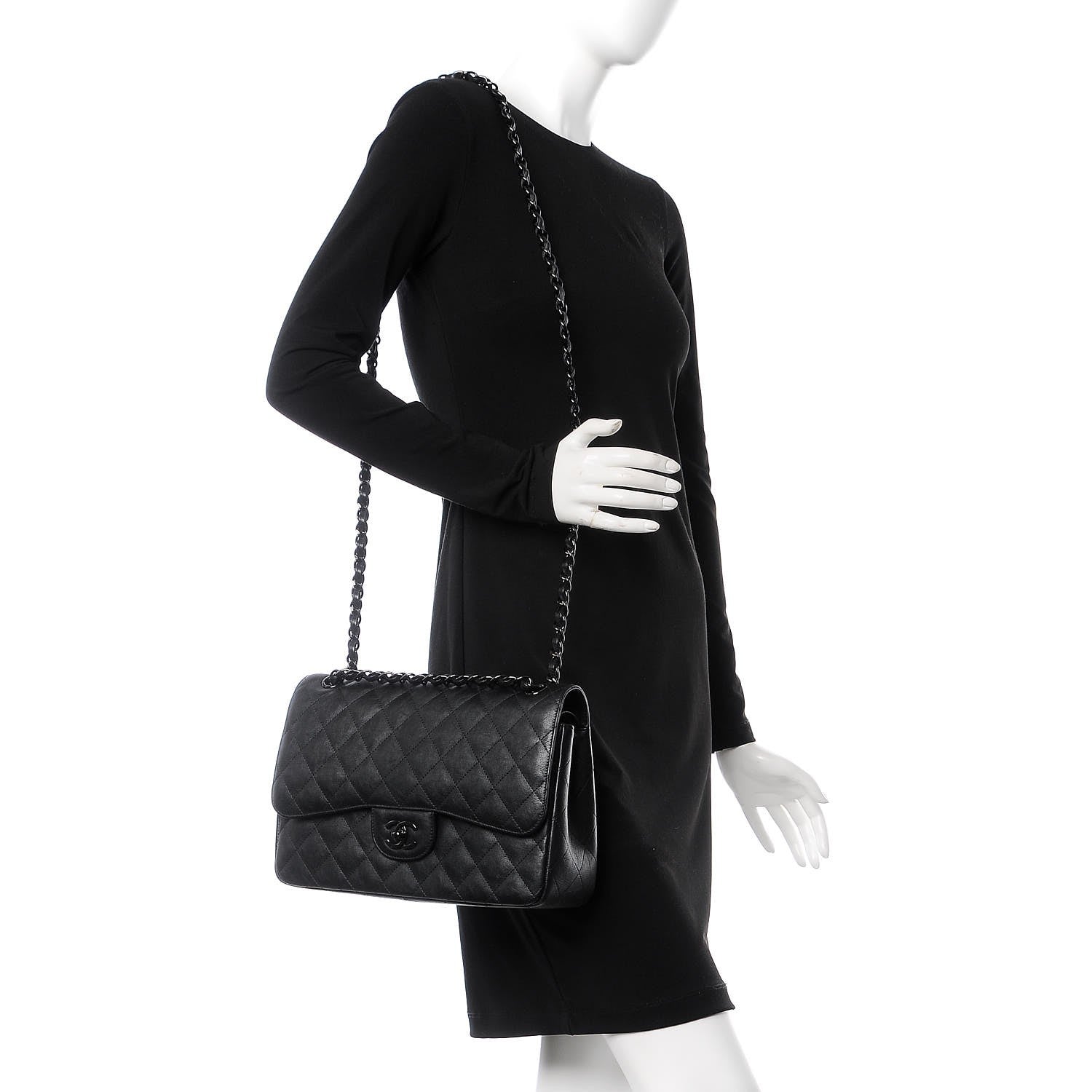 Chanel Crumpled Calfskin Quilted Jumbo Double Flap So Black 3 of 9