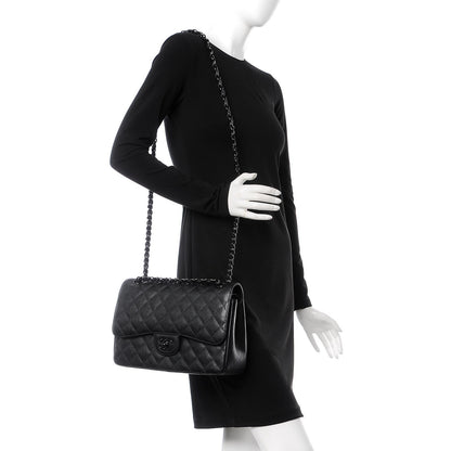 Chanel Crumpled Calfskin Quilted Jumbo Double Flap So Black 3 of 9