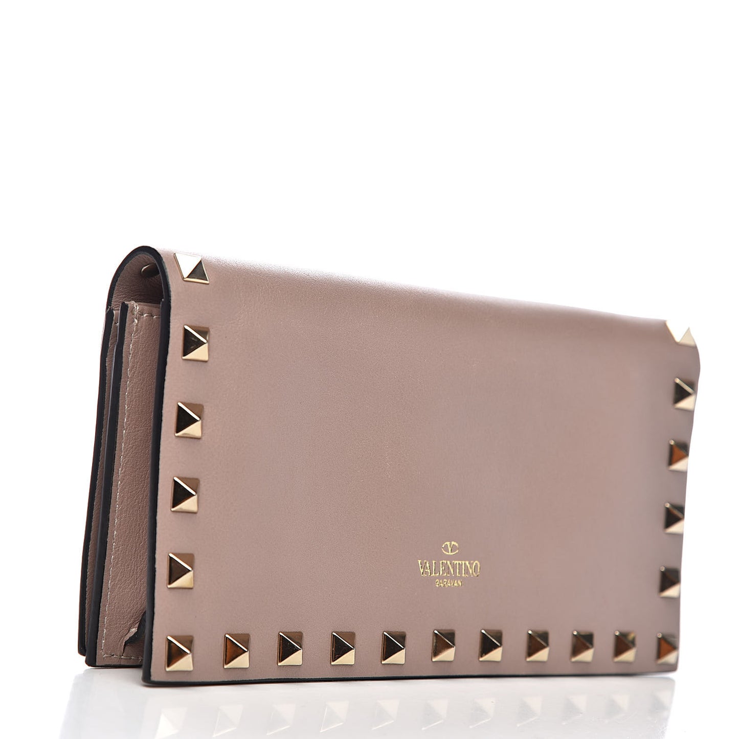 Calfskin Rockstud Wristlet Wallet Poudre