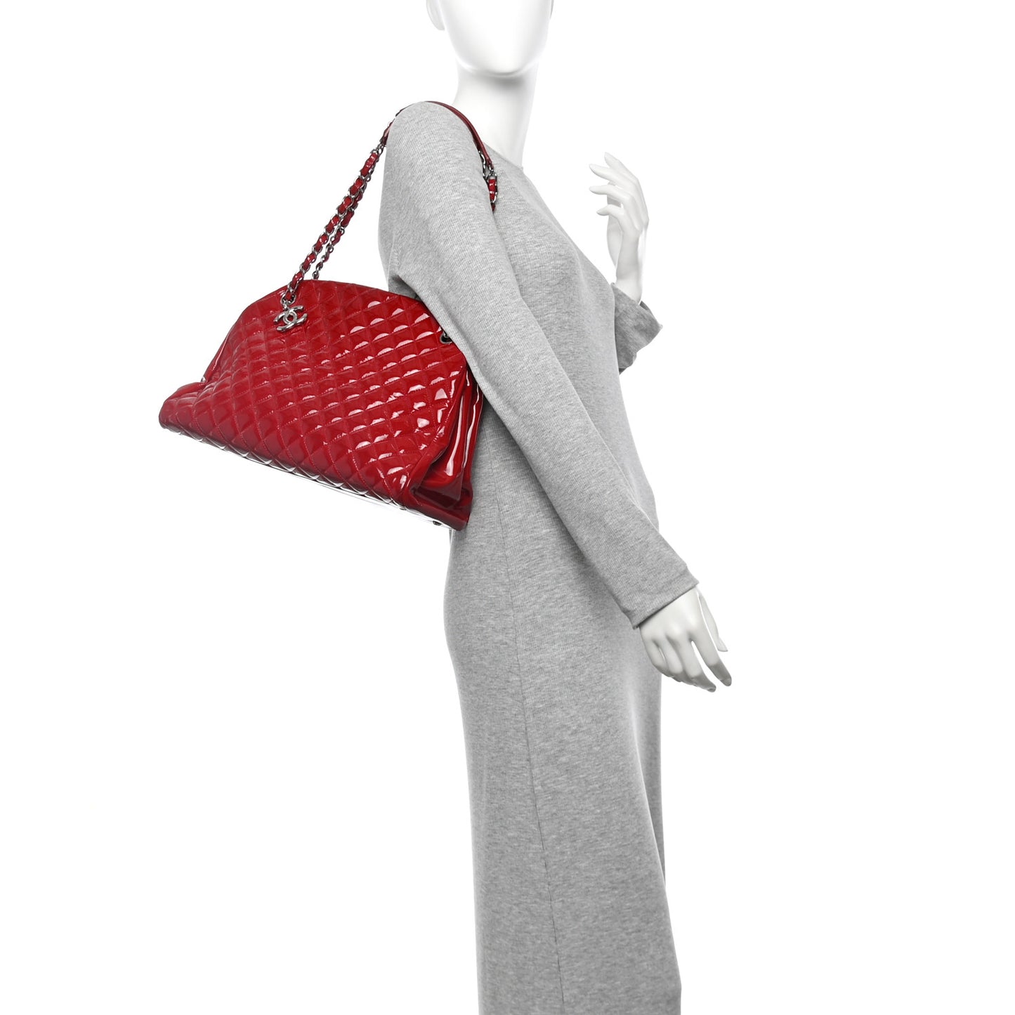 Patent Quilted Large Just Mademoiselle Bowling Bag Red