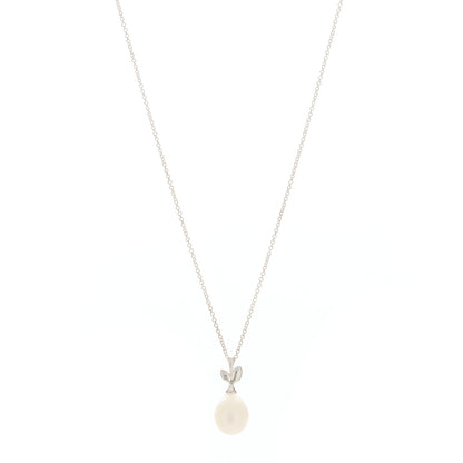 Tiffany Sterling Silver Pearl Paloma Picasso Olive Leaf Drop Pendant Necklace 1 of 6
