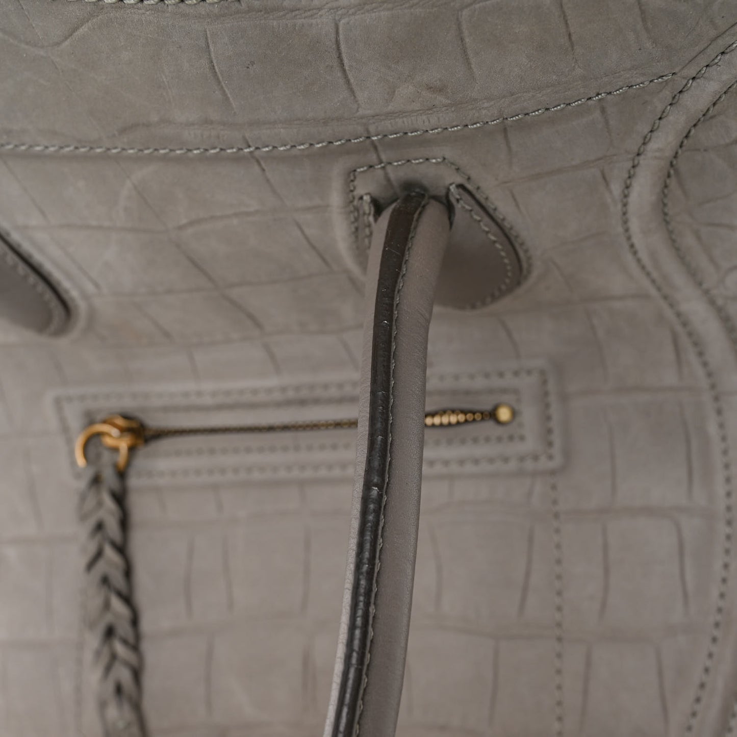 Crocodile Embossed Nubuck Large Phantom Luggage Grey