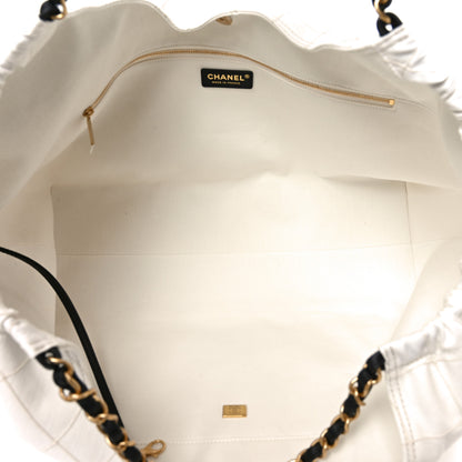Chanel Denim Calfskin Quilted Coco Beach Small Shopping Tote White Black 6 of 11