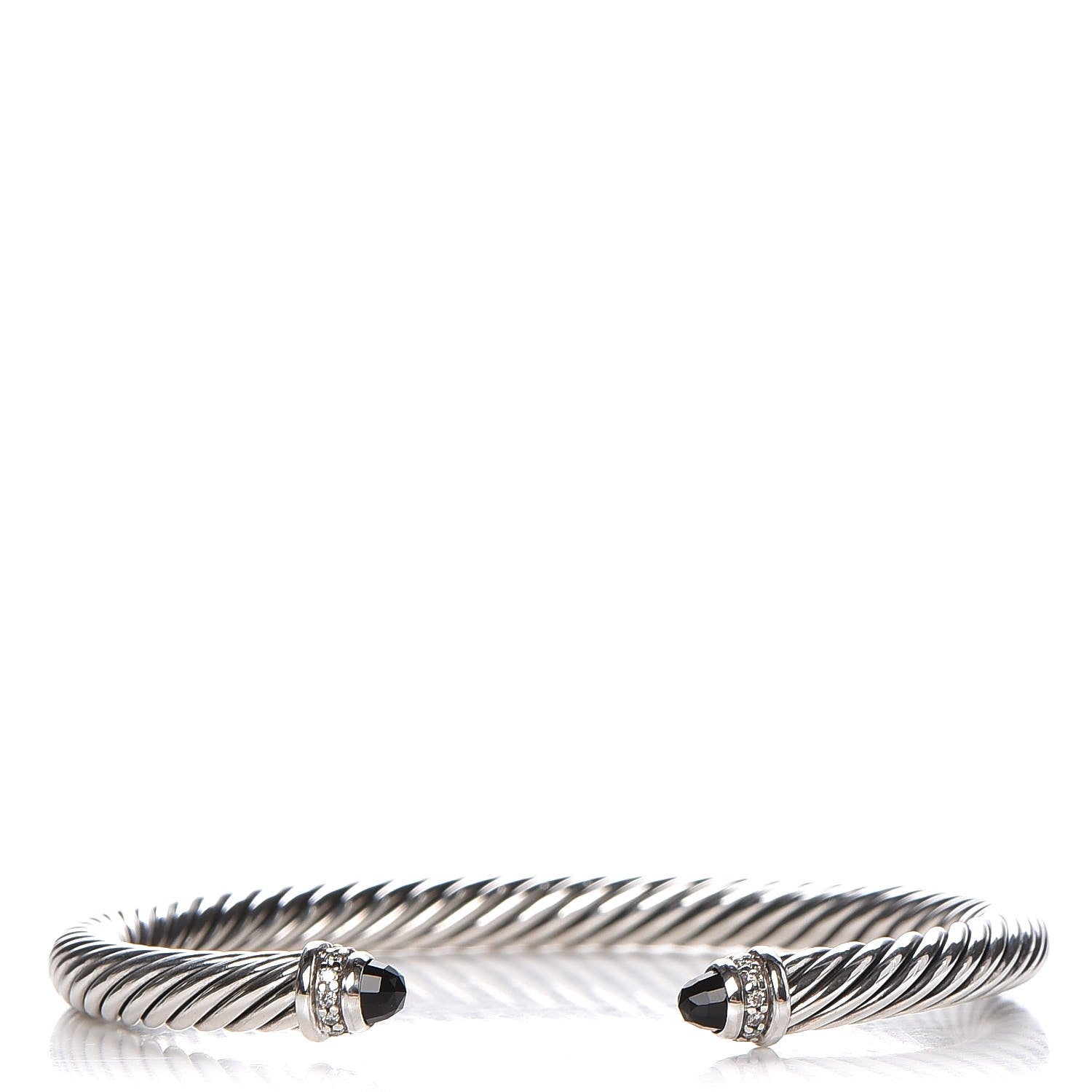 David Yurman Sterling Silver Diamond Black Onyx 5mm Cable Classics Bracelet 1 of 5