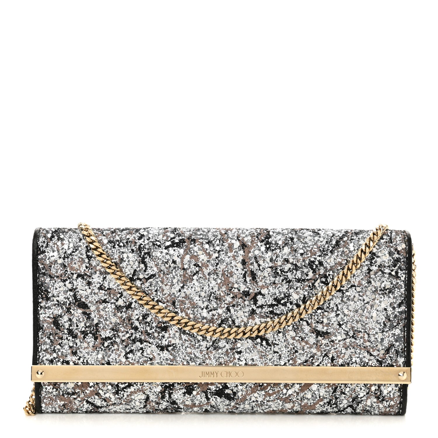 Jimmy Choo Glitter Milla Wallet on Chain Silver 1 of 11