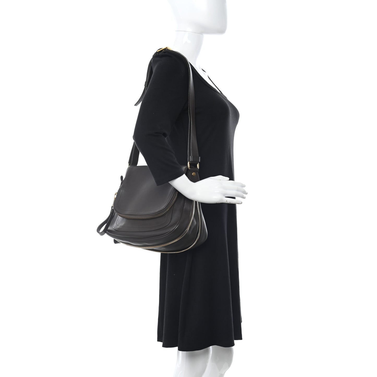 Grained Calfskin Medium Jennifer Crossbody Bag Brown