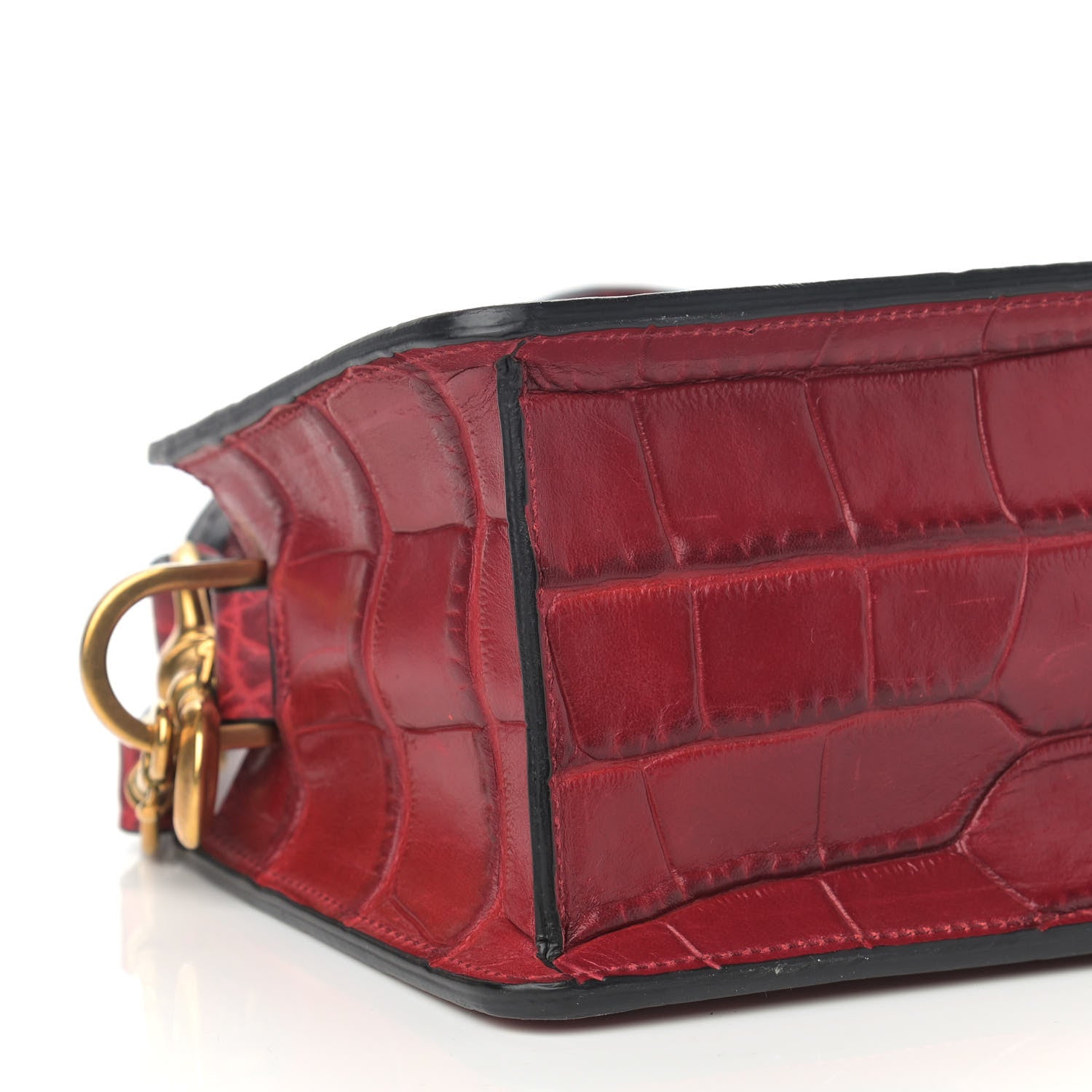 Lanvin Calfskin Crocodile Embossed Shoulder Bag Red 9 of 10