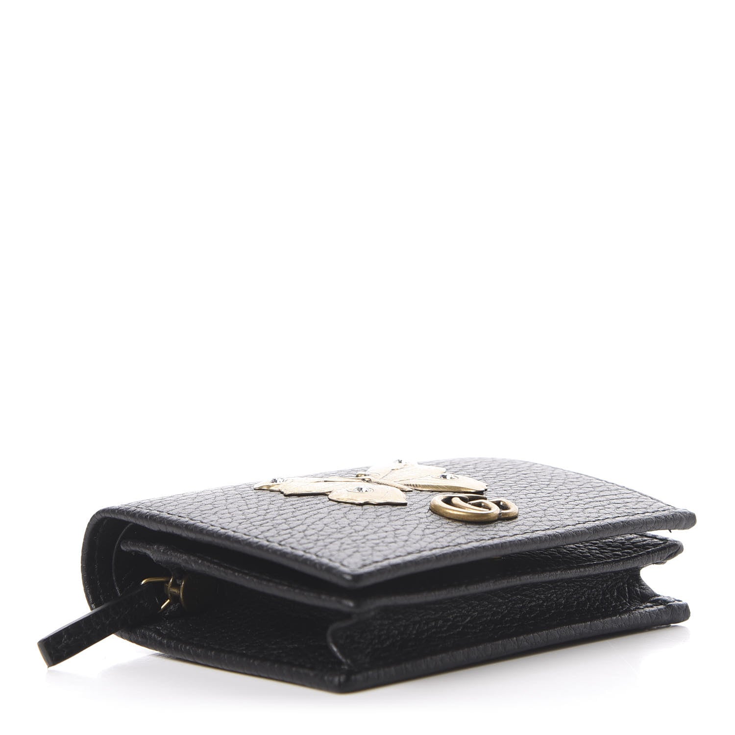 Gucci Pebbled Calfskin Butterfly Card Case Black 4 of 10