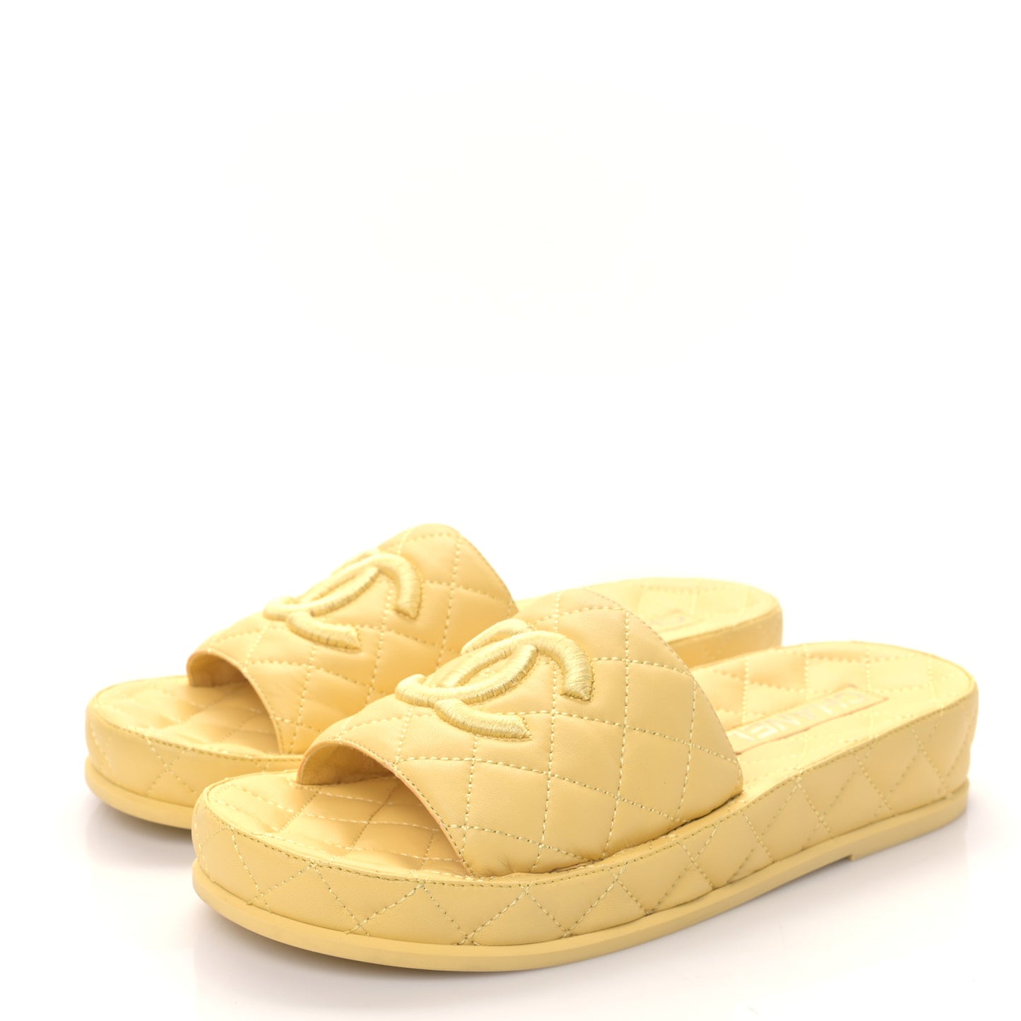 Lambskin Quilted CC Mules Sandals 38 Yellow