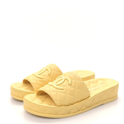 Chanel Lambskin Quilted CC Mules Sandals 38 Yellow 3 of 8