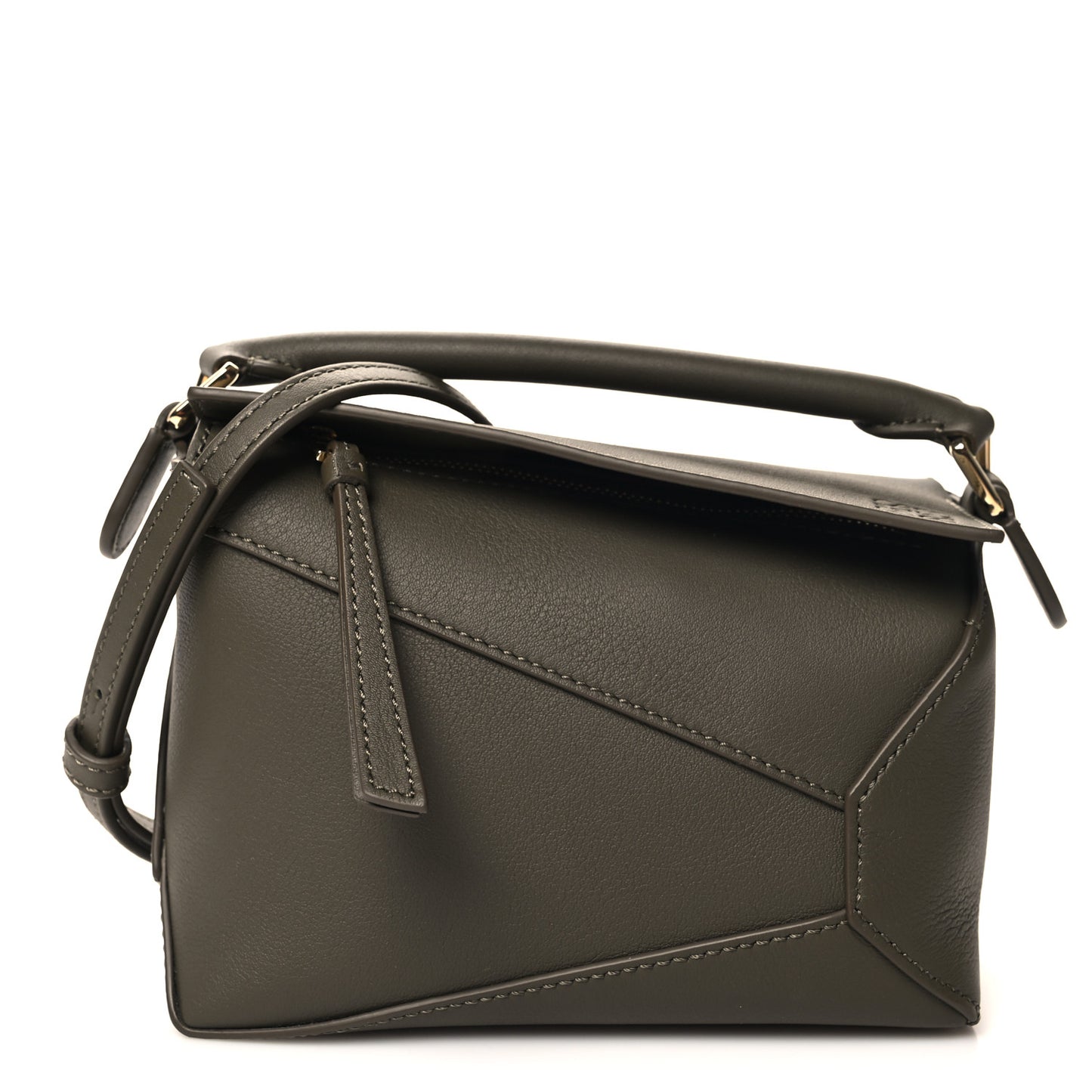 Calfskin Mini Puzzle Edge Bag Khaki Green