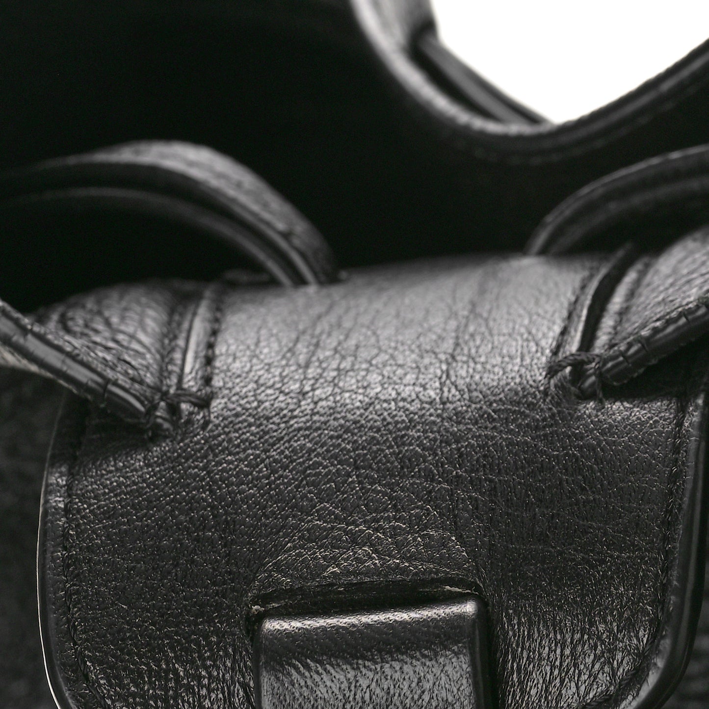 Grained Calfskin Drawstring Bucket Bag Black