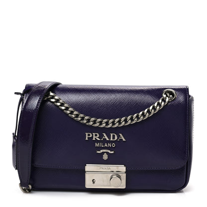 Prada Saffiano Vernice Sound Flap Chain Crossbody Bag Viola 1 of 7
