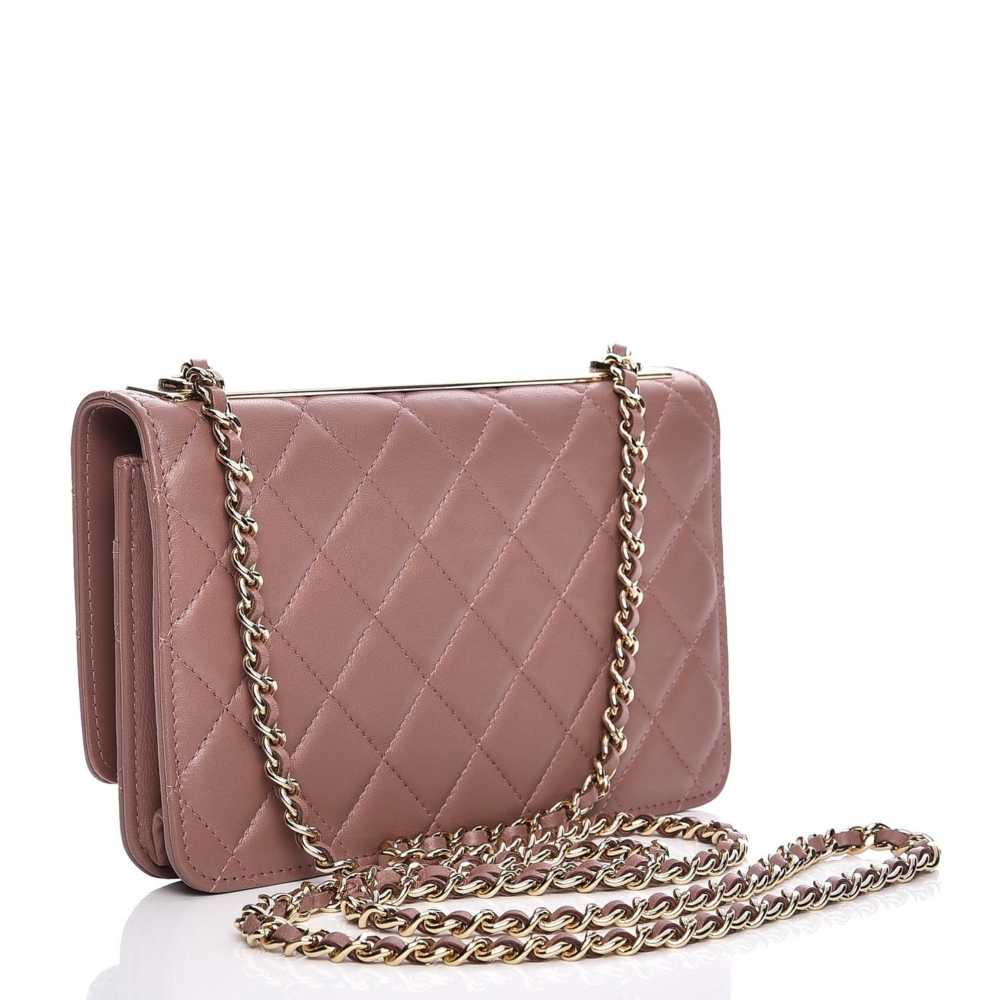 Lambskin Quilted Trendy CC Wallet On Chain WOC Pink