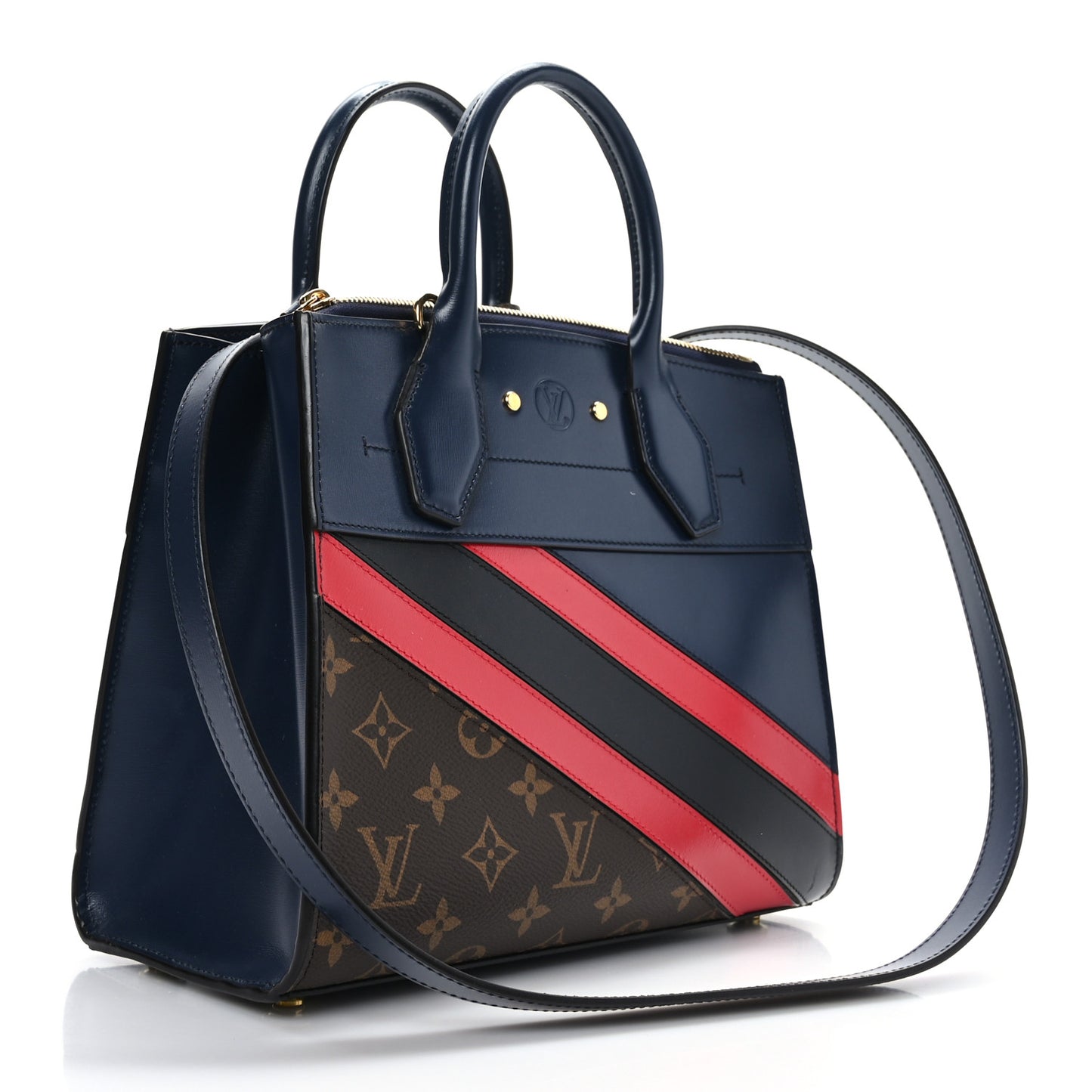 Calfskin Monogram Striped City Steamer PM Blue