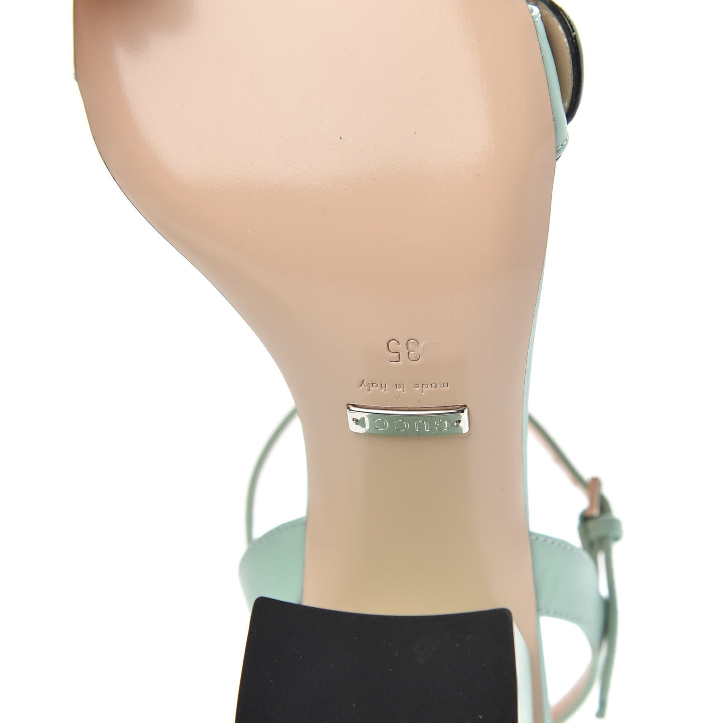 Lifford Calfskin GG Marmont Ankle Wrap 75mm Sandals 35 Water Green