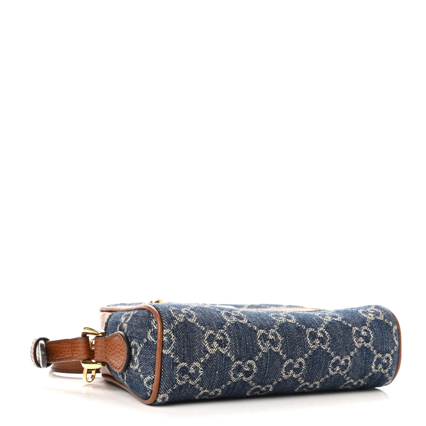 New Denim GG Monogram Dollar Calfskin Mini Ophidia Shoulder Bag Blue Tea Cuir Epilog