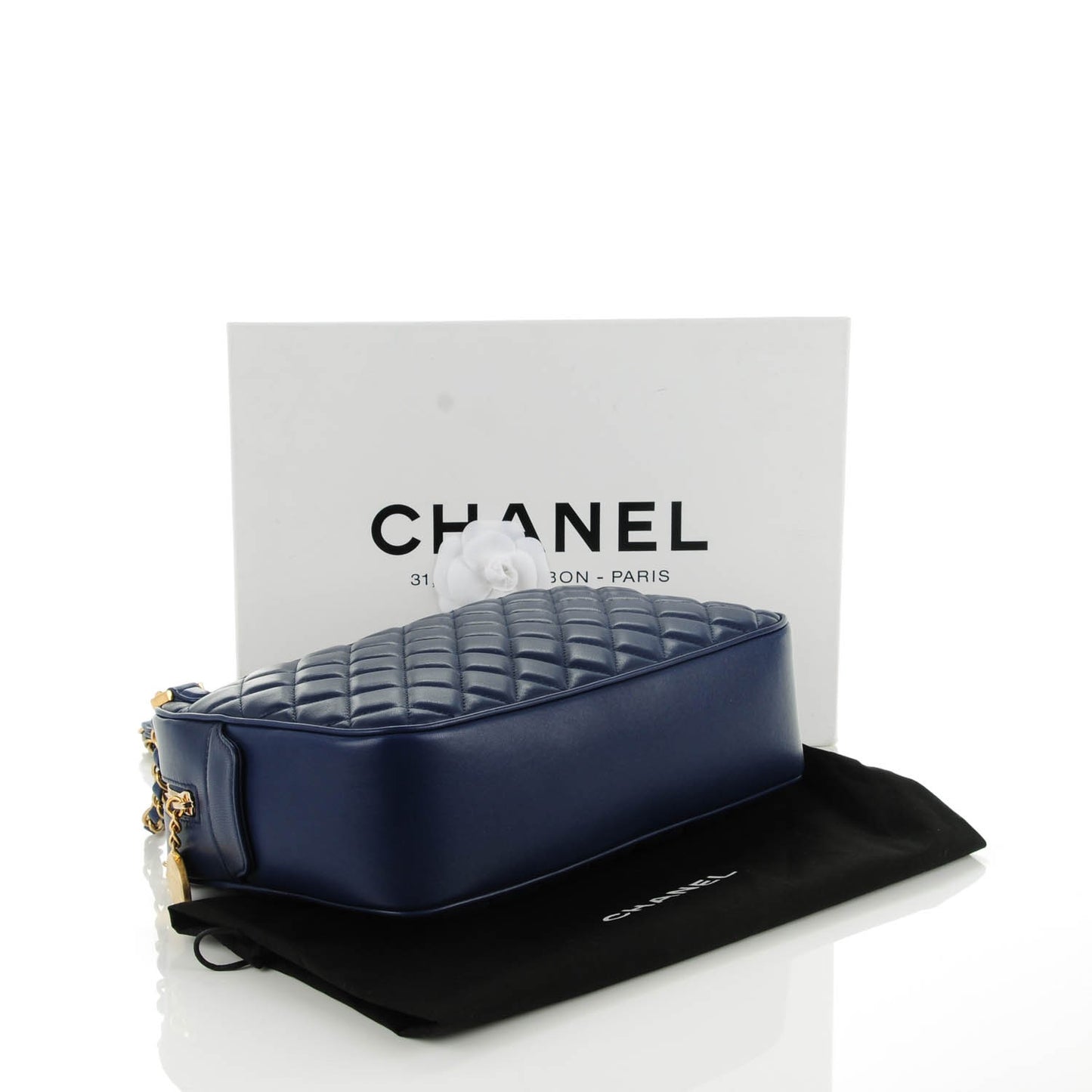 Lambskin Quilted Large CC Crown Camera Case Blue