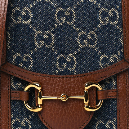 Gucci New Denim GG Monogram Dollar Calfskin Mini Horsebit 1955 Crossbody Bag Blue Tea Cuir Epilog 8 of 10