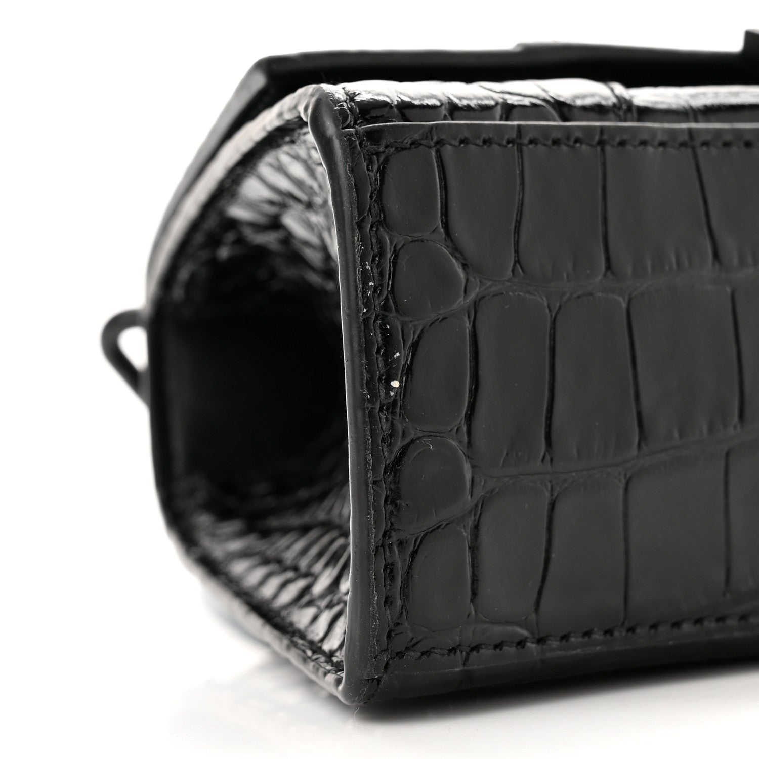 Balenciaga Shiny Calfskin Monochrome Crocodile Embossed Hourglass Top Handle Bag XS Black 10 of 11