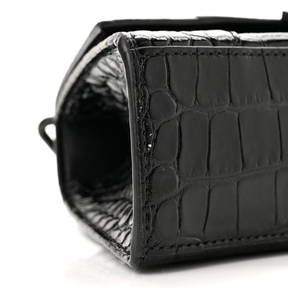 Balenciaga Shiny Calfskin Monochrome Crocodile Embossed Hourglass Top Handle Bag XS Black 10 of 11