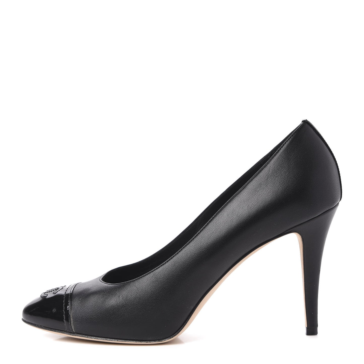 Lambskin Calfskin Patent Cap Toe CC Pumps 41 Black