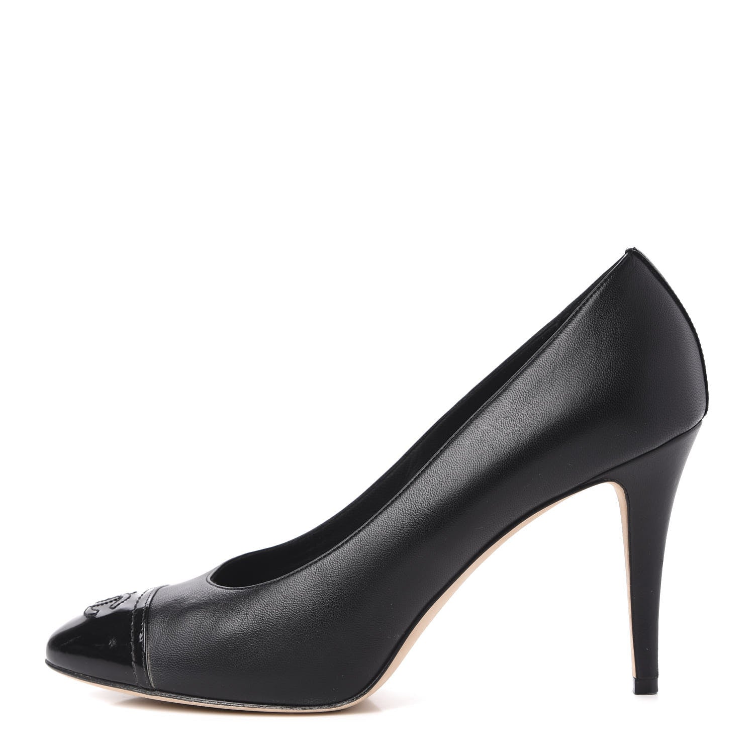 Chanel Lambskin Calfskin Patent Cap Toe CC Pumps 41 Black 1 of 9