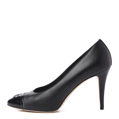 Chanel Lambskin Calfskin Patent Cap Toe CC Pumps 41 Black 1 of 9