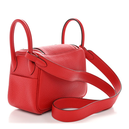 Hermes Taurillon Clemence Mini Lindy 20 Rouge Radieux 3 of 11