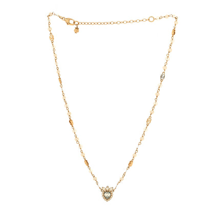 Gucci Metal Crystal Pearl Heart Necklace Gold 3 of 4