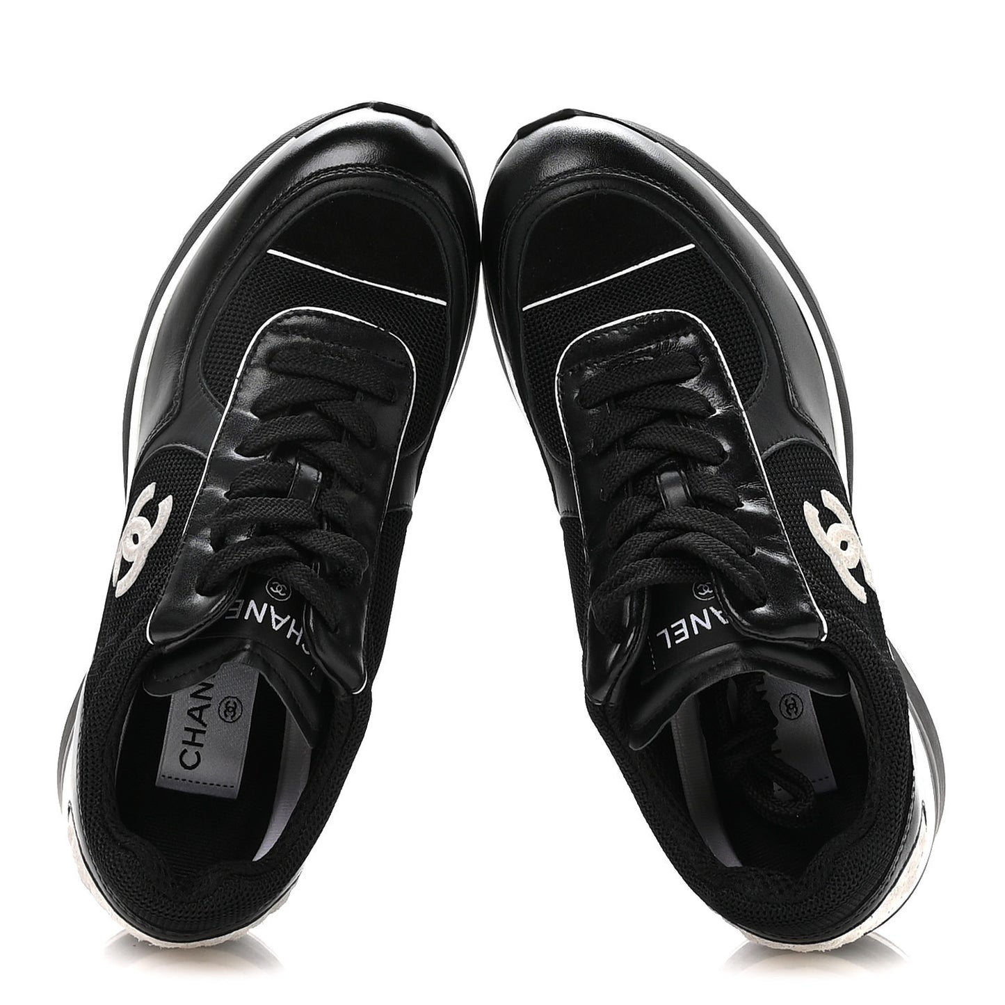 Mixed Fibers Suede Shiny Calfskin Womens CC Sneakers 39.5 Black