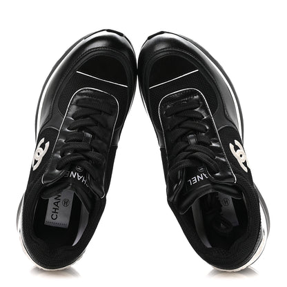 Chanel Mixed Fibers Suede Shiny Calfskin Womens CC Sneakers 39.5 Black 2 of 9