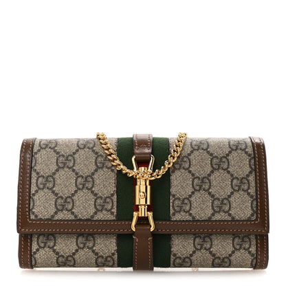 Gucci GG Supreme Monogram Azalea Calfskin Web Jackie 1961 Chain Wallet Beige Ebony Brown Sugar 1 of 10