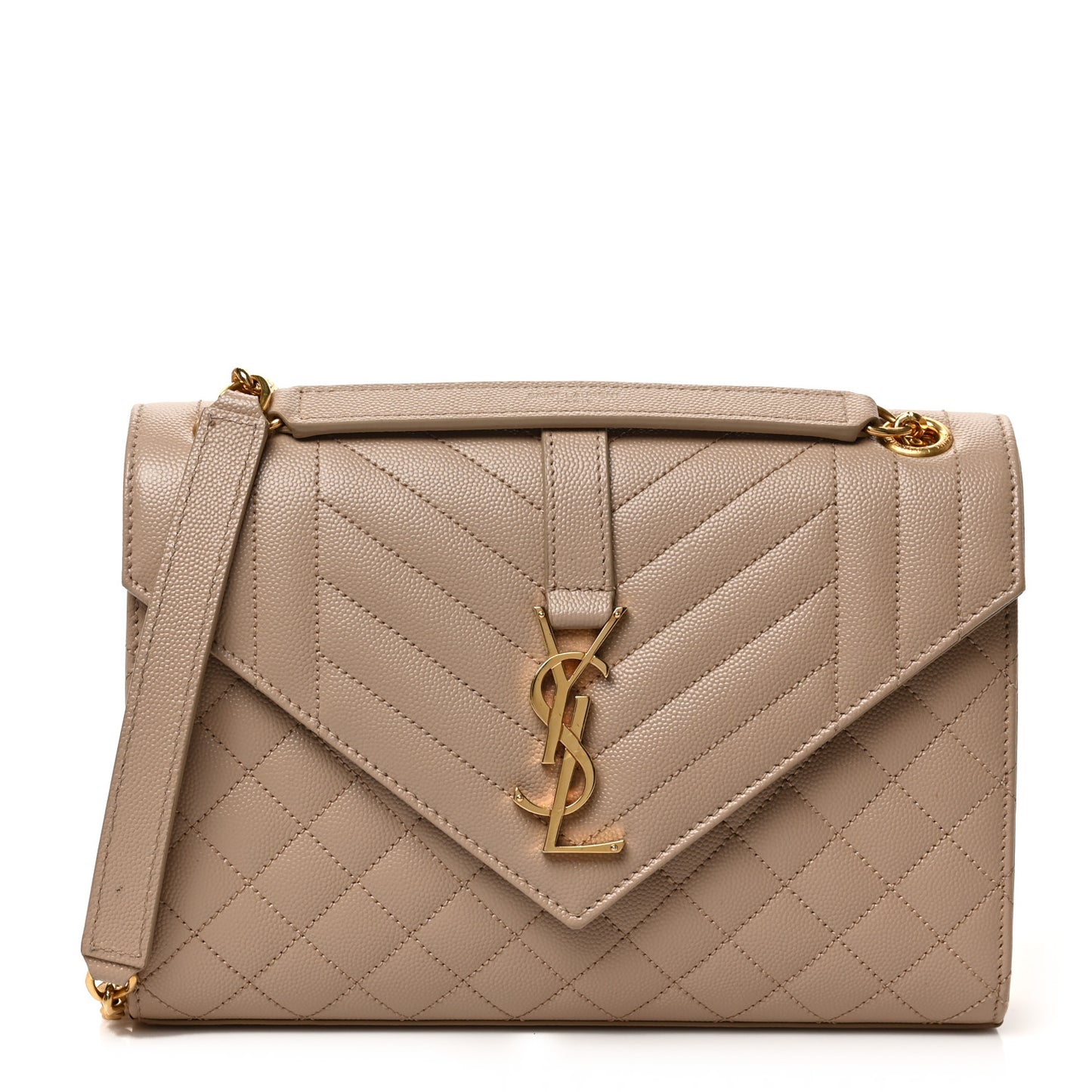 Grain De Poudre Textured Mixed Matelasse Medium Triquilt Monogram Satchel Dark Beige