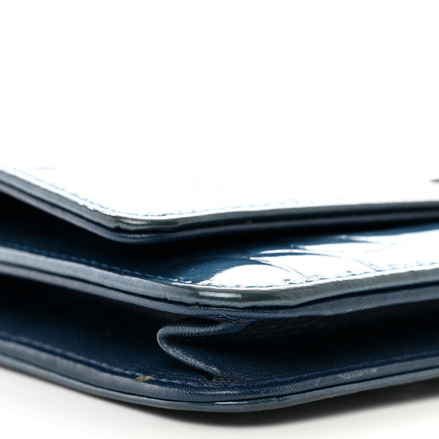 Patent Camellia Wallet on Chain WOC Royal Blue