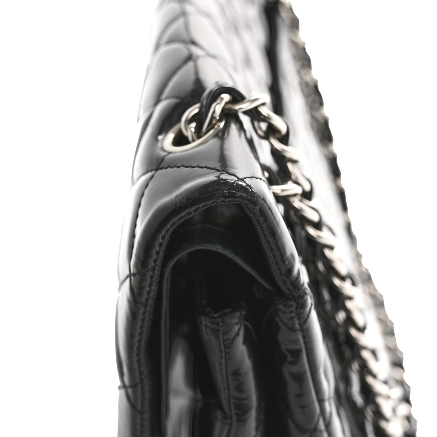 Patent Quilted Maxi Double Flap Black