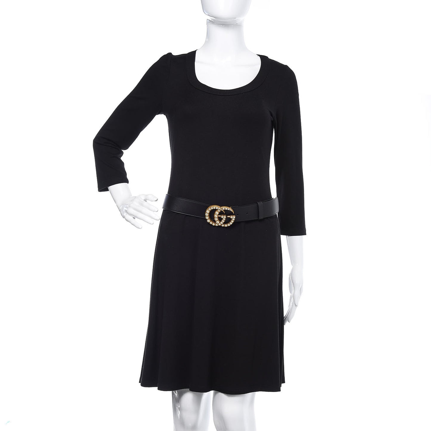Moon Calfskin Pearl Double G 40mm Belt 95 38 Black Cream