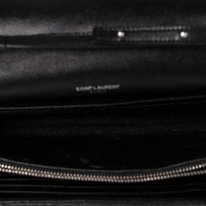 Saint Laurent Grain De Poudre Matelasse Chevron Bi-Color Monogram Chain Wallet White Black 5 of 10