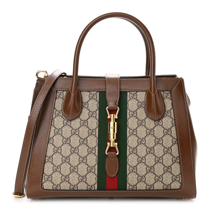 Gucci GG Supreme Monogram Azalea Calfskin Web Medium Jackie 1961 Tote Beige Ebony Brown Sugar 1 of 10