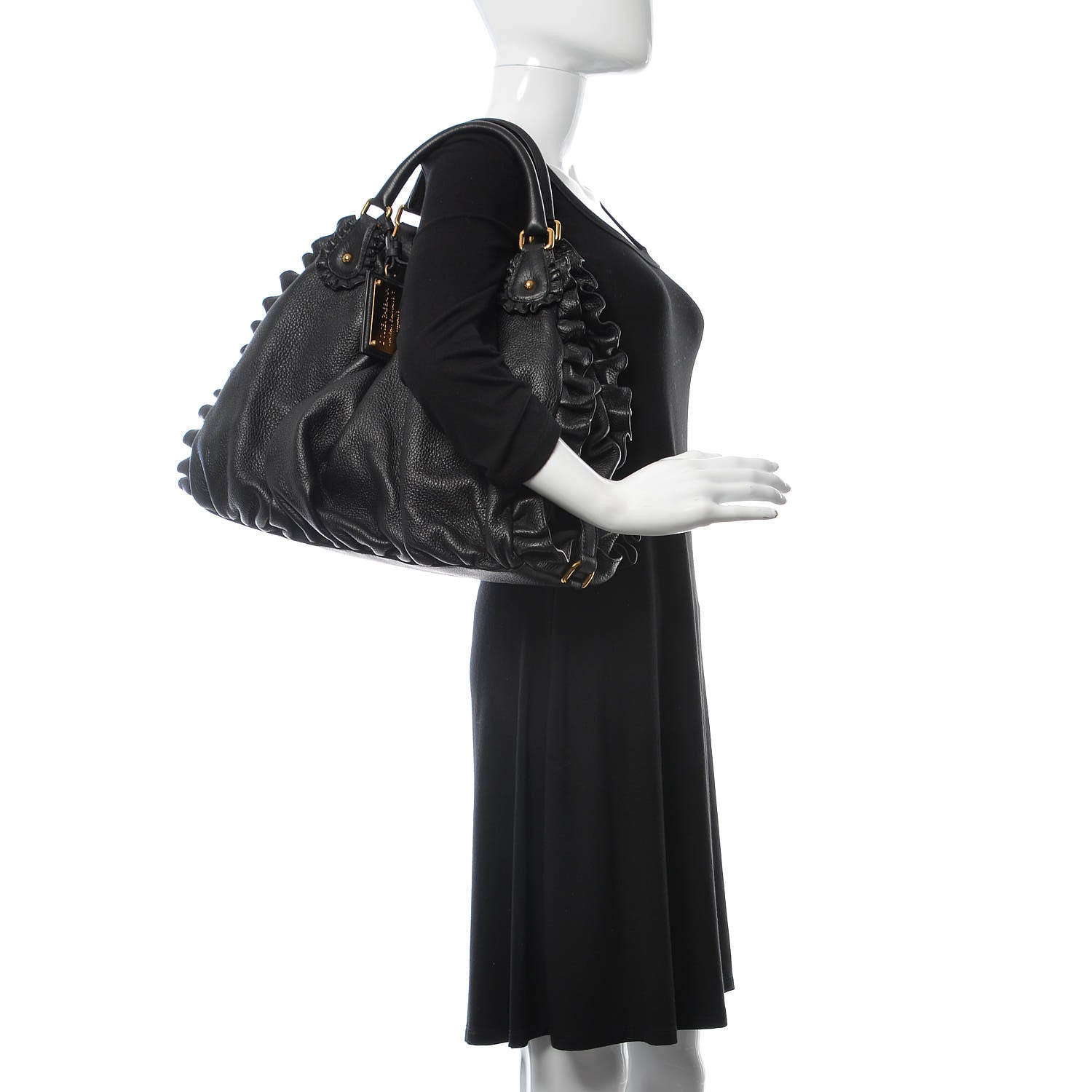 Dolce & Gabbana Calfskin Ruffled Miss Rouche Tote Black 2 of 8
