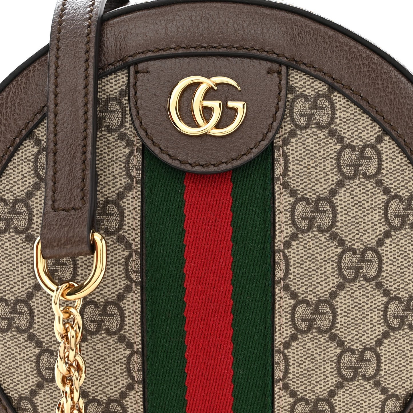 GG Supreme Monogram Web Mini Ophidia Round Shoulder Bag Brown