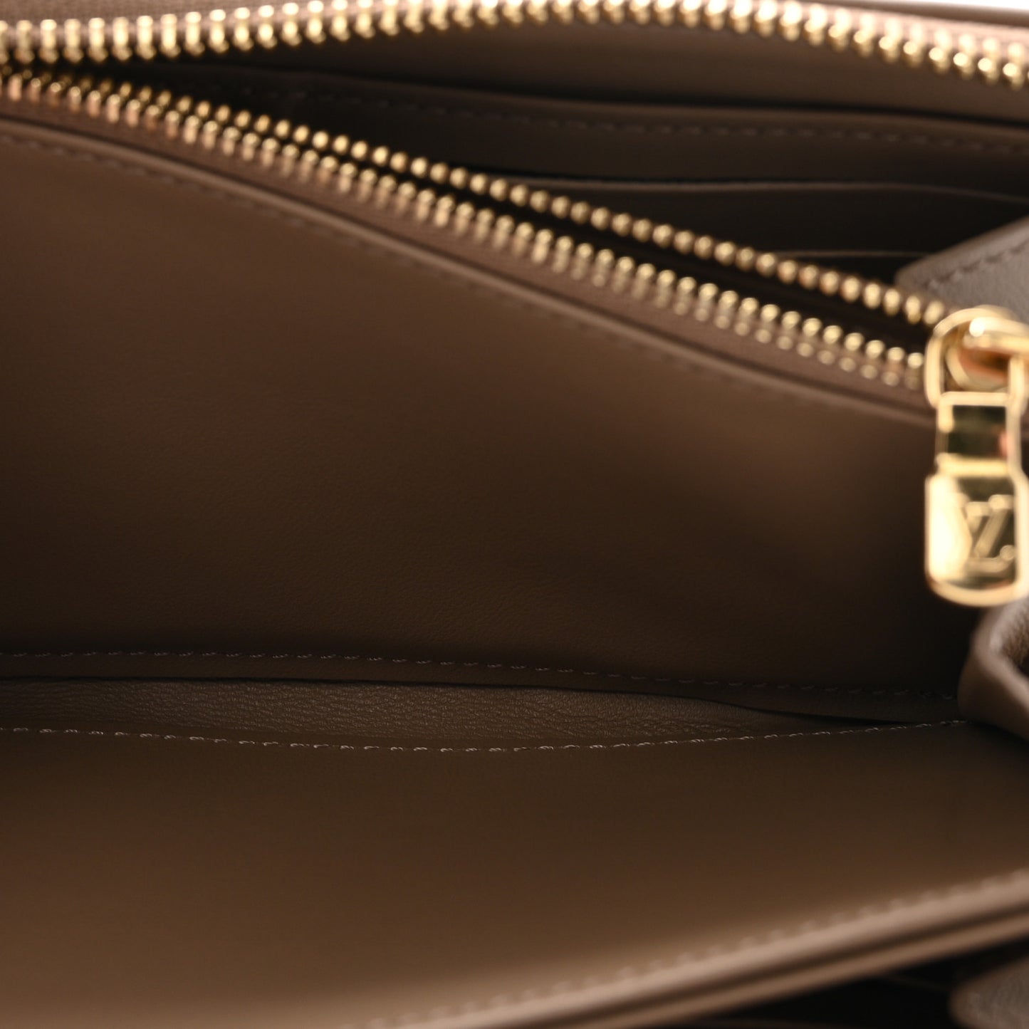 Lambskin Embossed Monogram Coussin Zippy Wallet Taupe