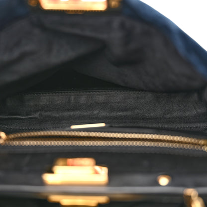Fendi Velvet Vitello Seta Lace Up Medium Peekaboo Iconic Satchel Blue 5 of 14