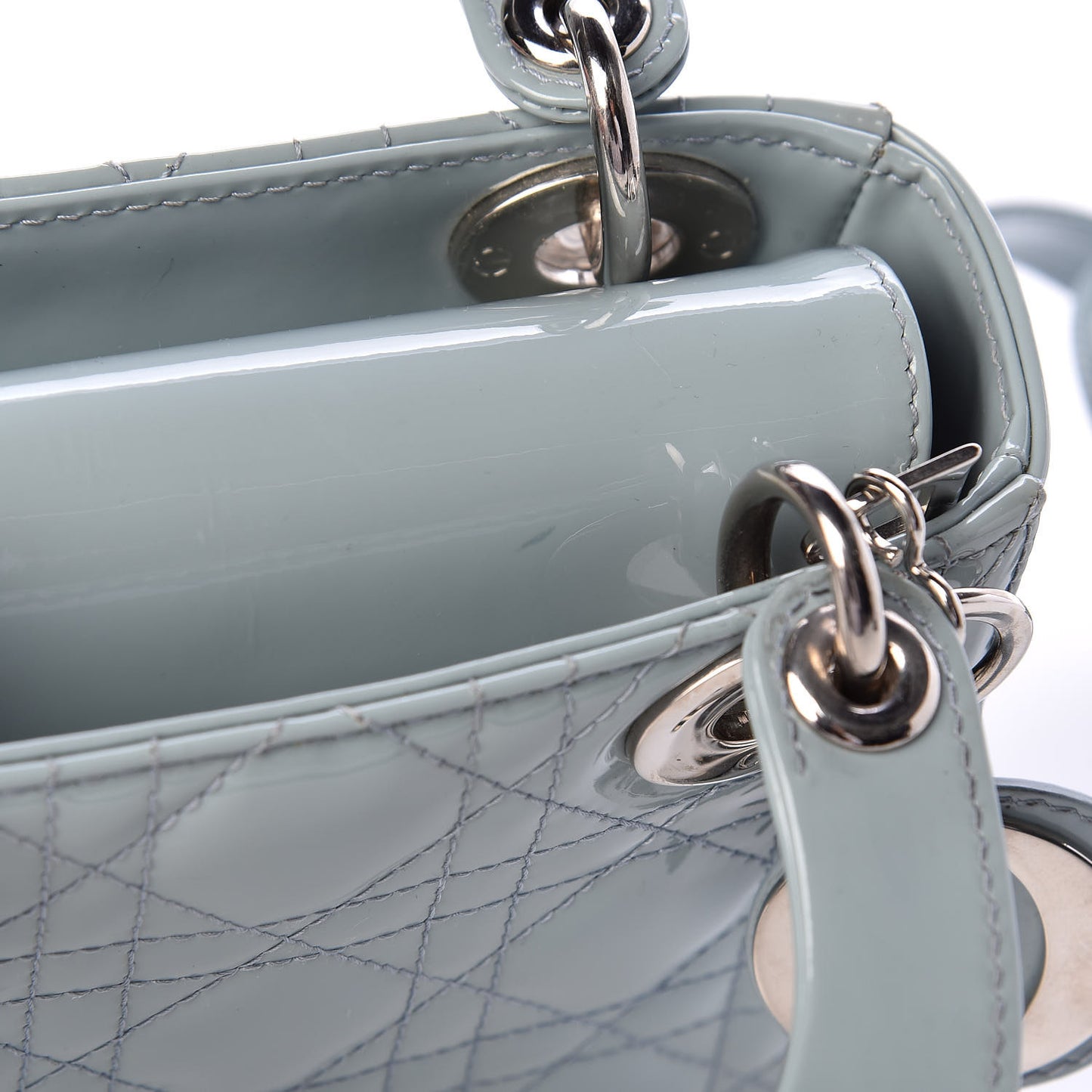 Patent Cannage Mini Lady Dior Light Blue
