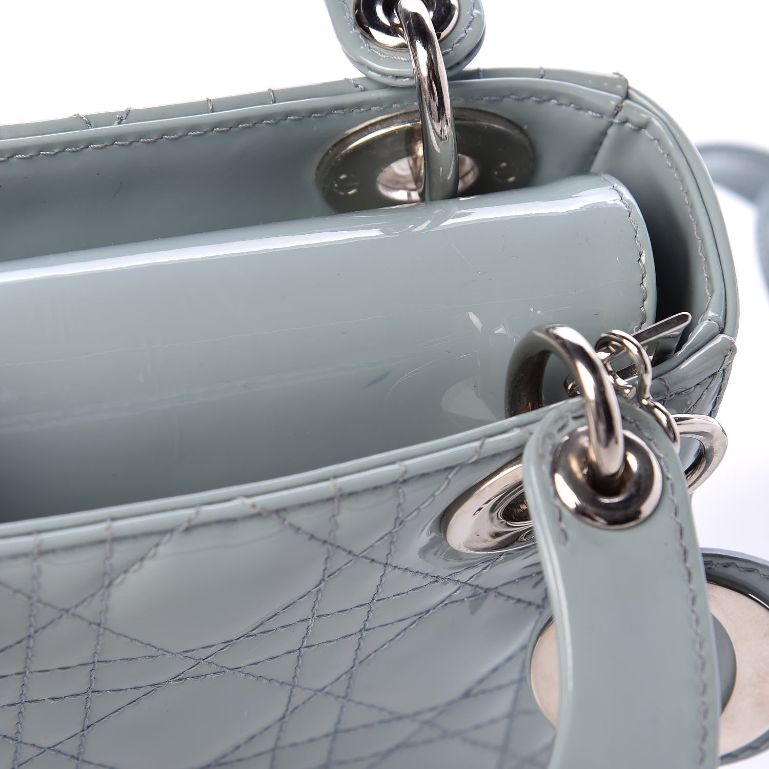 Christian Dior Patent Cannage Mini Lady Dior Light Blue 8 of 17