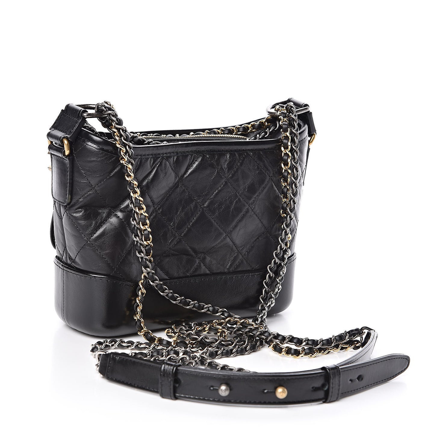Aged Calfskin Quilted Charms Small Gabrielle Hobo Black