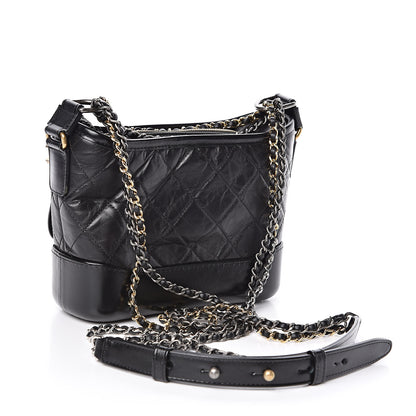 Chanel Aged Calfskin Quilted Charms Small Gabrielle Hobo Black 3 of 11