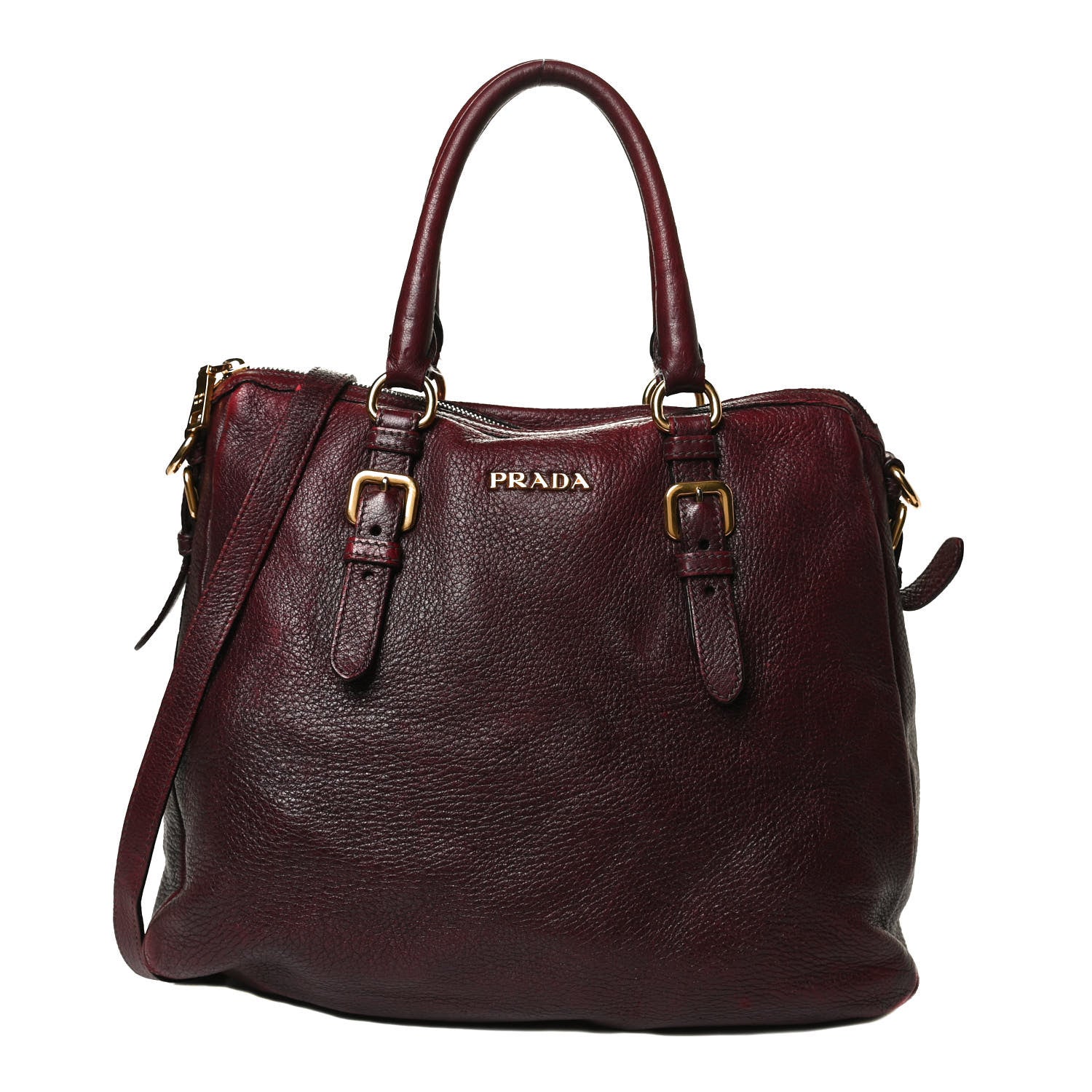 Prada Vitello Daino Shoulder Bag Burgundy 1 of 14