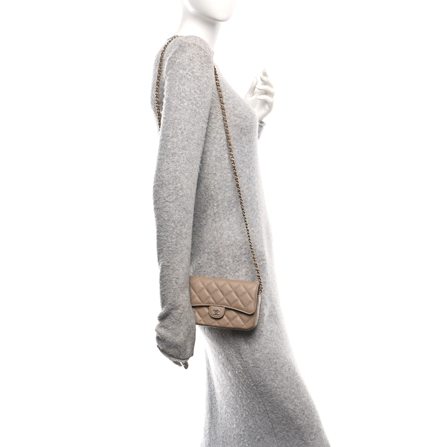 Chanel Caviar Quilted Flap Phone Holder With Chain Beige 2 of 12