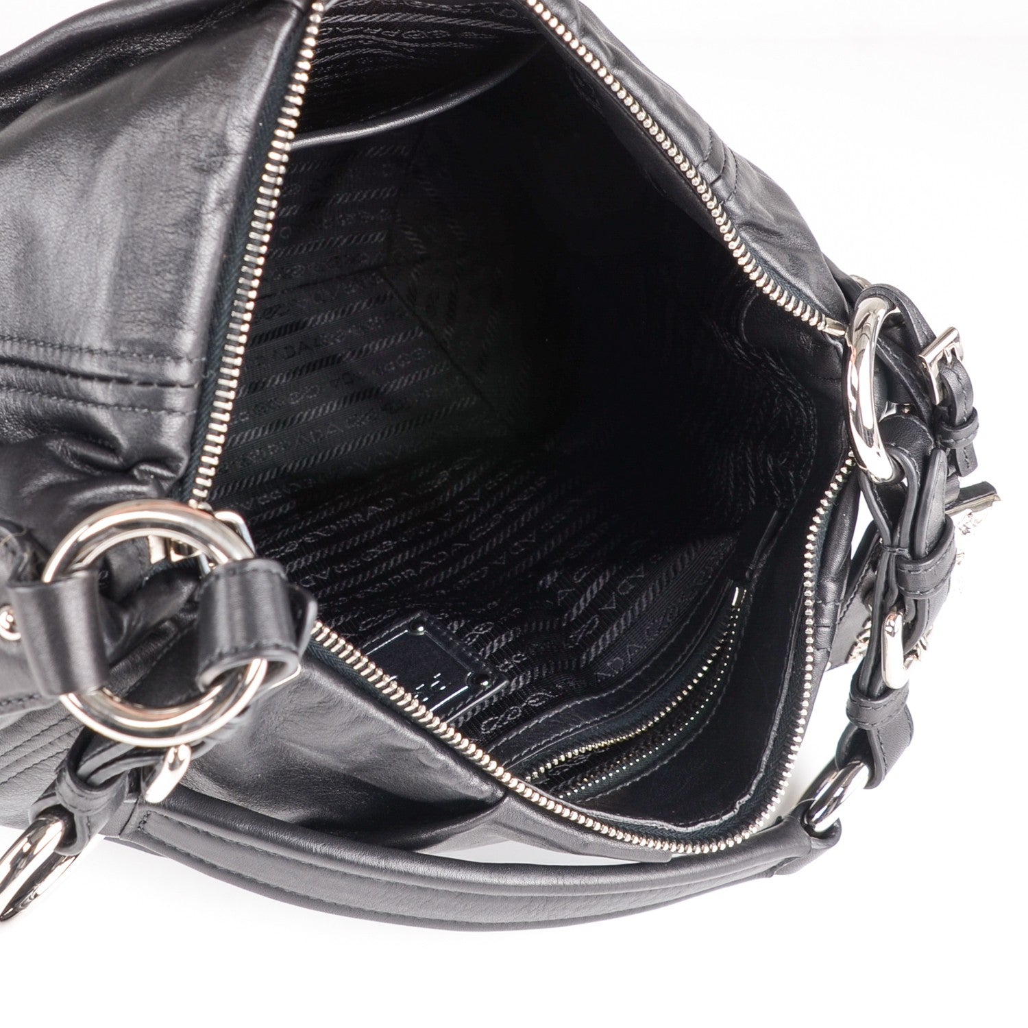 Prada Soft Calf Pleated Hobo Nero Black 5 of 8